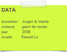 DATA

bouwheer    Jurgen & Veerle
ontwerp       geert de neuter     
jaar              2006
locatie         Kessel-Lo