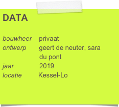 DATA

bouwheer    privaat
ontwerp       geert de neuter, sara 
                    du pont
jaar              2019
locatie         Kessel-Lo