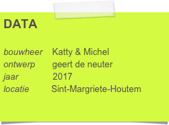 DATA

bouwheer    Lenaerts - Vandeborne
ontwerp       geert de neuter     
jaar              2017
locatie         Houtemstraat 419
                   3300 Sint-Margriete-Houtem